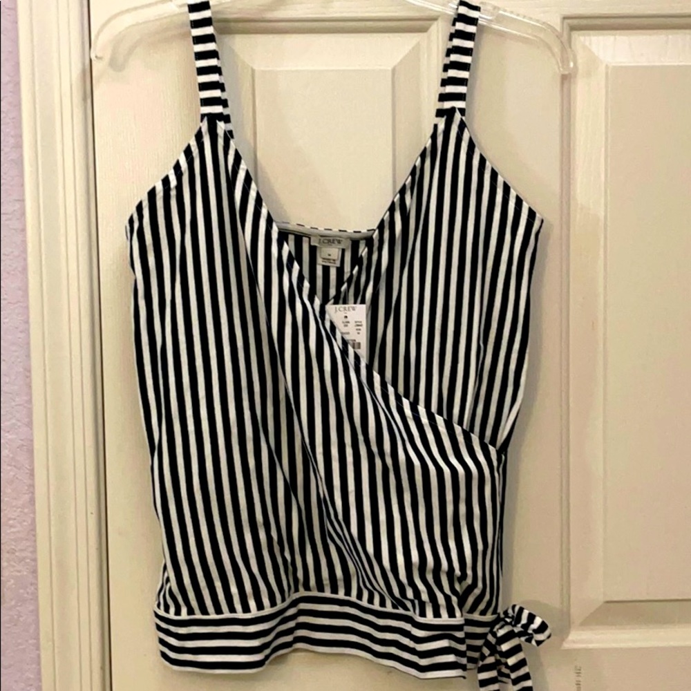 J Crew Navy and White Striped Wrap Tank